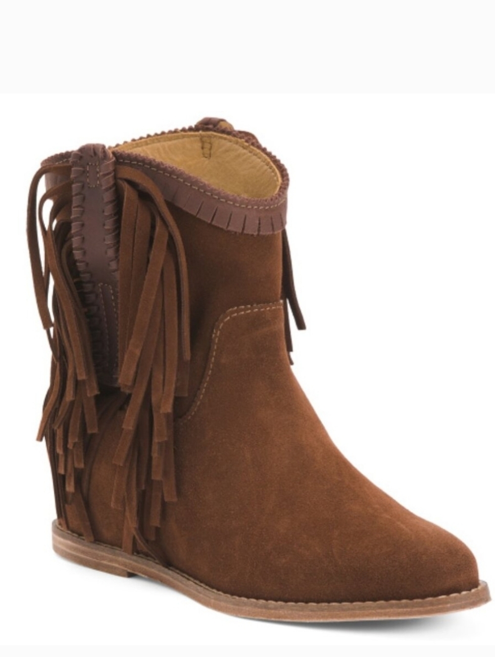 Lucchese Made In Mexico‎ Suede Martina Fringe Wedge Booties